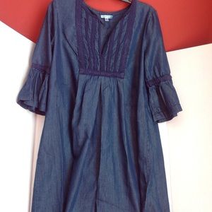 Sophia Max Jean Denim Dress Corded Bell Sleeve